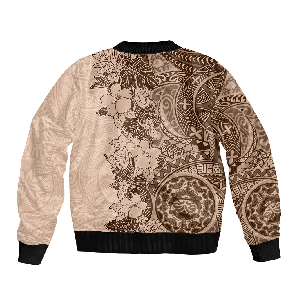 Polynesia Sleeve Zip Bomber Jacket Hibiscus and Hawaiian Tribal Tattoo Retro Style Pink Pastel - Wonder Print Shop