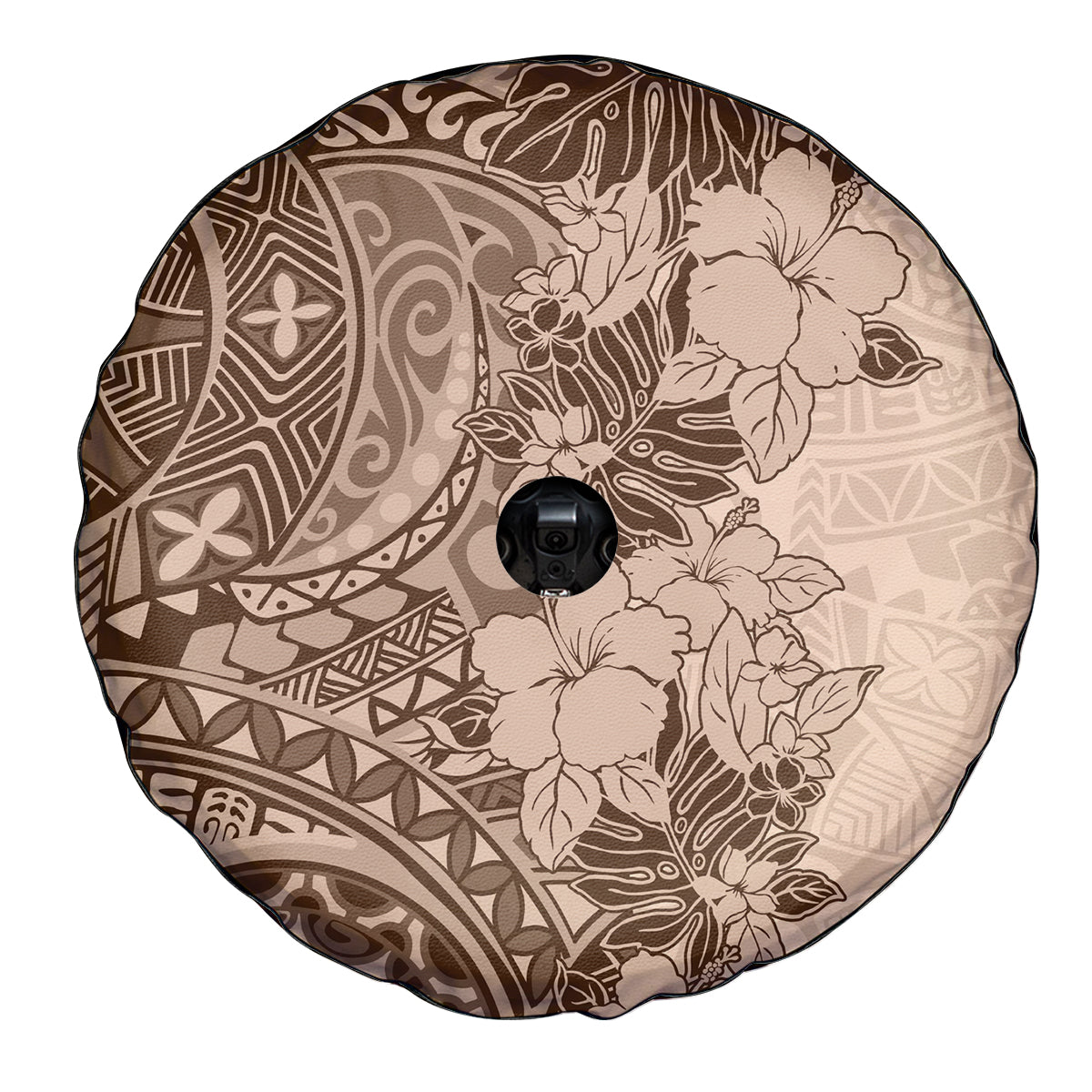 Polynesia Spare Tire Cover Hibiscus and Hawaiian Tribal Tattoo Retro Style Pink Pastel - Wonder Print Shop