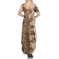 Polynesia Summer Maxi Dress Hibiscus and Hawaiian Tribal Tattoo Retro Style Pink Pastel - Wonder Print Shop