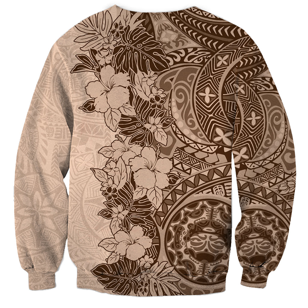 Polynesia Sweatshirt Hibiscus and Hawaiian Tribal Tattoo Retro Style Pink Pastel - Wonder Print Shop