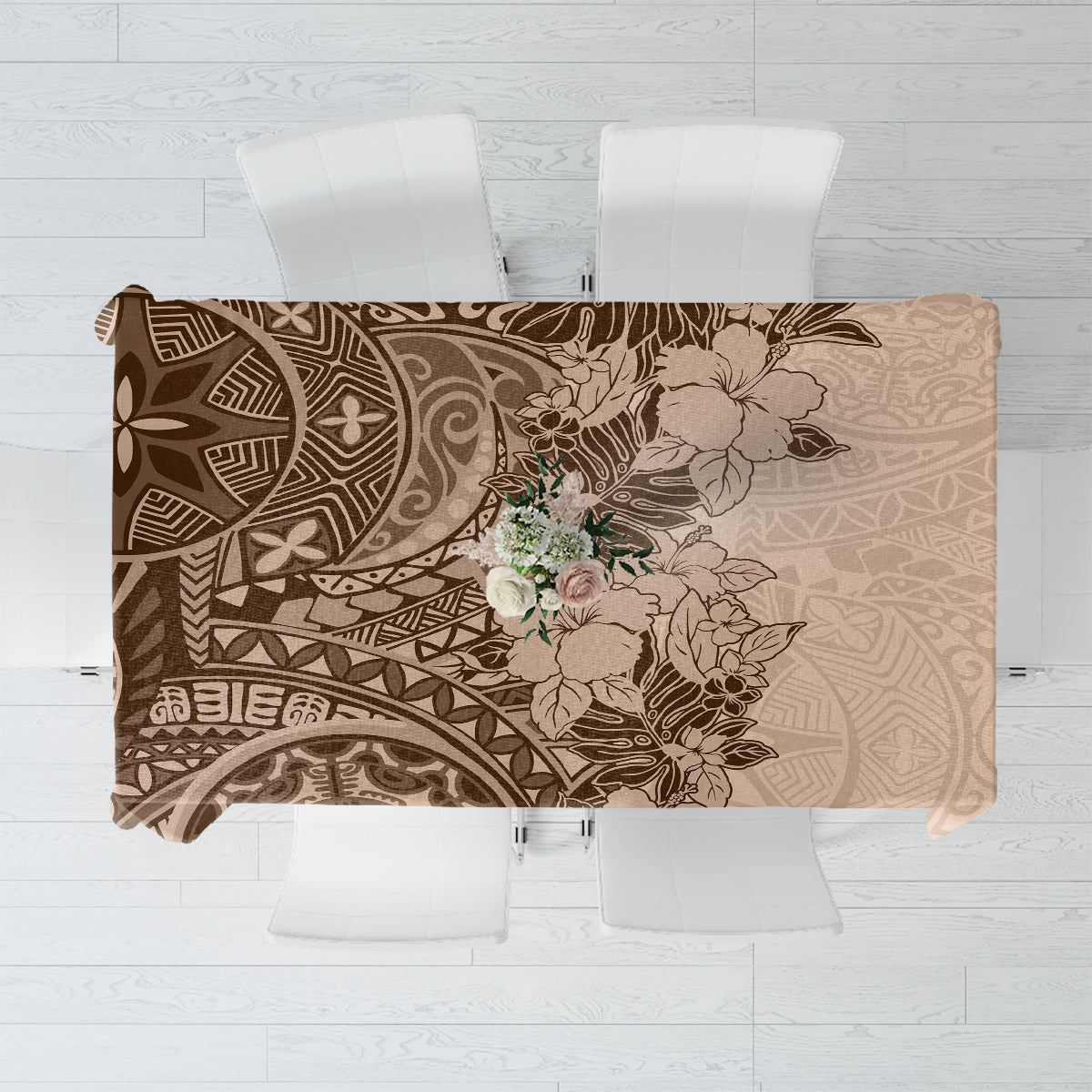 Polynesia Tablecloth Hibiscus and Hawaiian Tribal Tattoo Retro Style Pink Pastel - Wonder Print Shop