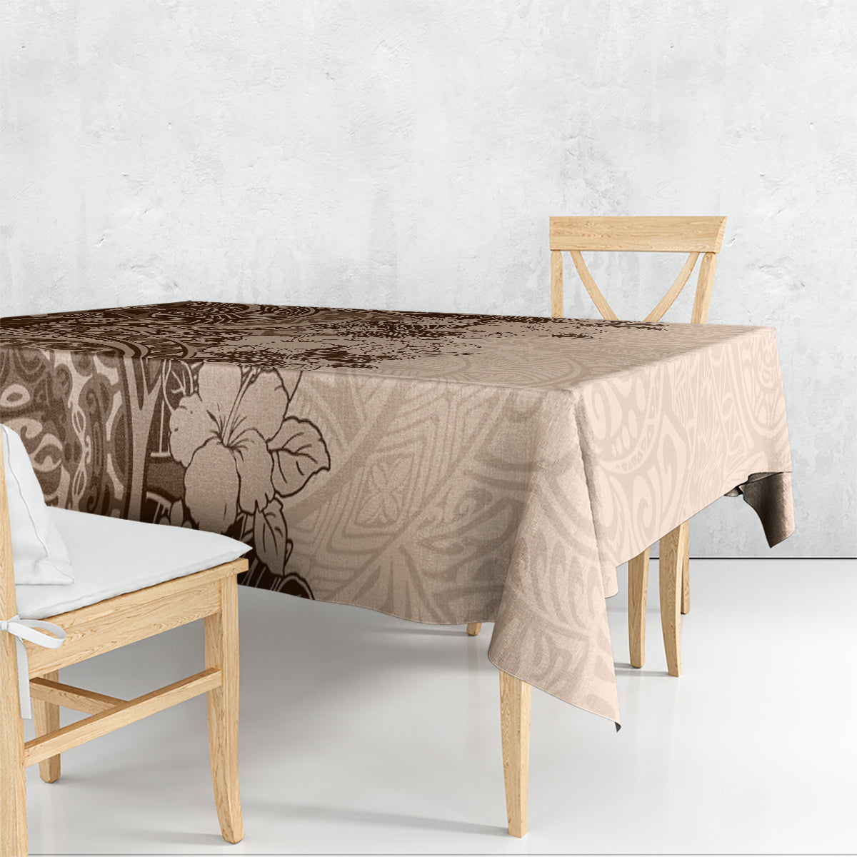 Polynesia Tablecloth Hibiscus and Hawaiian Tribal Tattoo Retro Style Pink Pastel - Wonder Print Shop