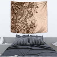 Polynesia Tapestry Hibiscus and Hawaiian Tribal Tattoo Retro Style Pink Pastel - Wonder Print Shop