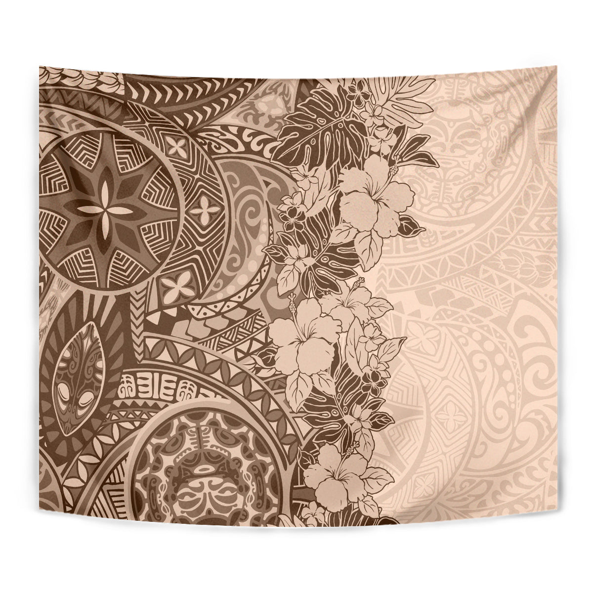 Polynesia Tapestry Hibiscus and Hawaiian Tribal Tattoo Retro Style Pink Pastel - Wonder Print Shop