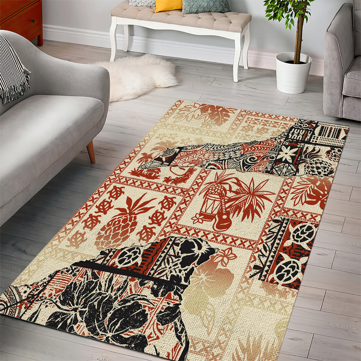 Hawaii Area Rug Aloha Tribal Pattern Beige Version LT9 - Wonder Print Shop