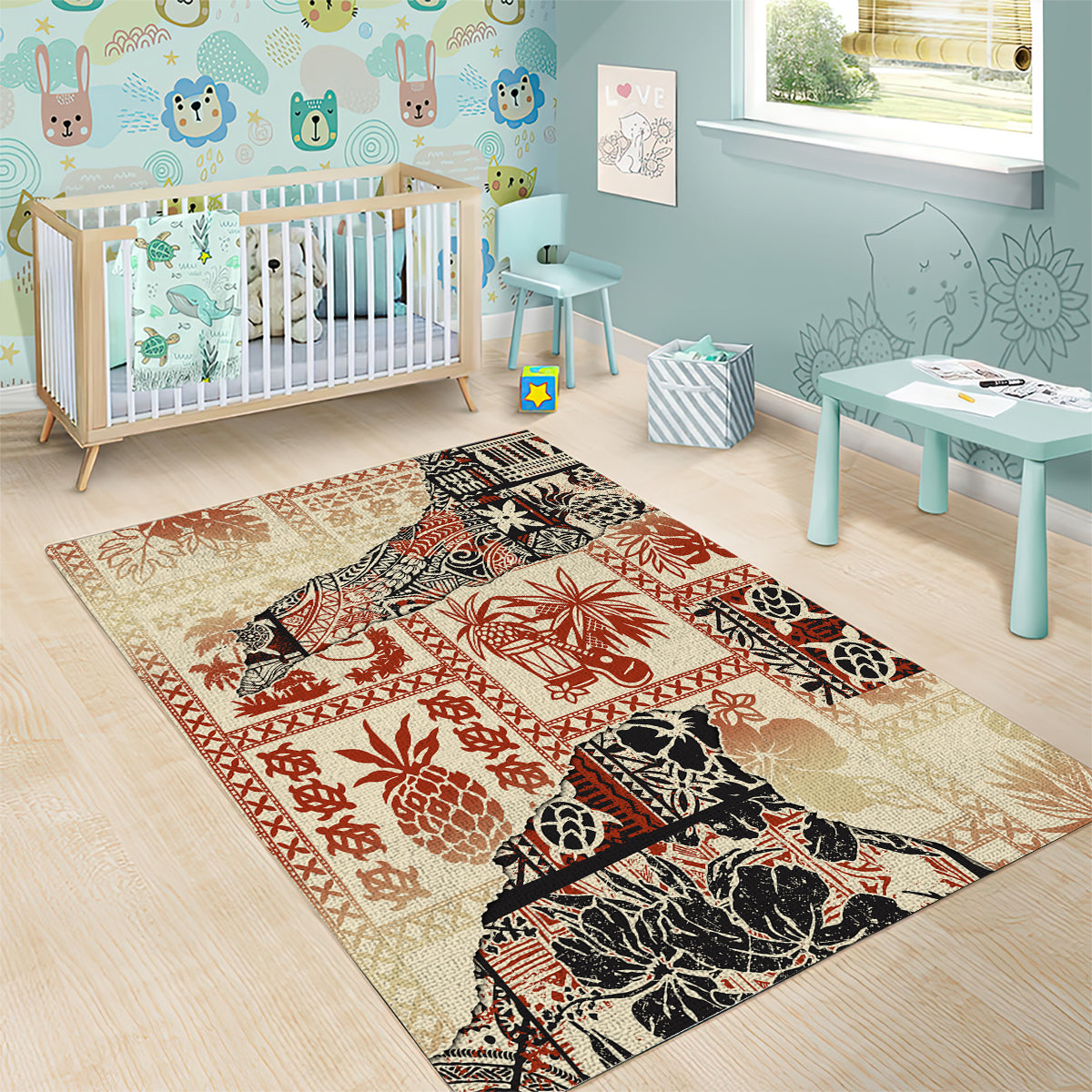 Hawaii Area Rug Aloha Tribal Pattern Beige Version LT9 - Wonder Print Shop