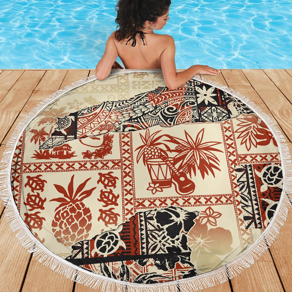 Hawaii Beach Blanket Aloha Tribal Pattern Beige Version LT9 - Wonder Print Shop