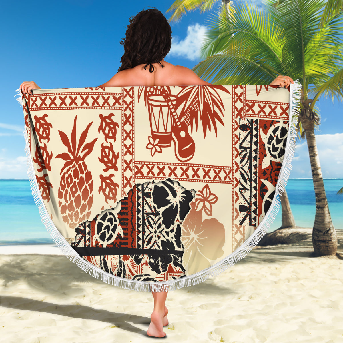 Hawaii Beach Blanket Aloha Tribal Pattern Beige Version LT9 - Wonder Print Shop