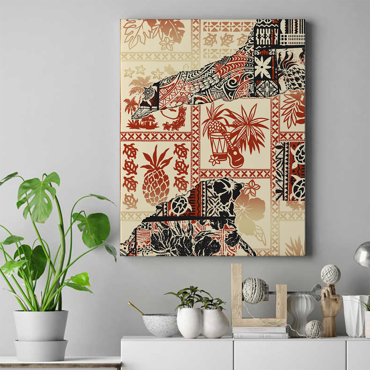 Hawaii Canvas Wall Art Aloha Tribal Pattern Beige Version LT9 - Wonder Print Shop