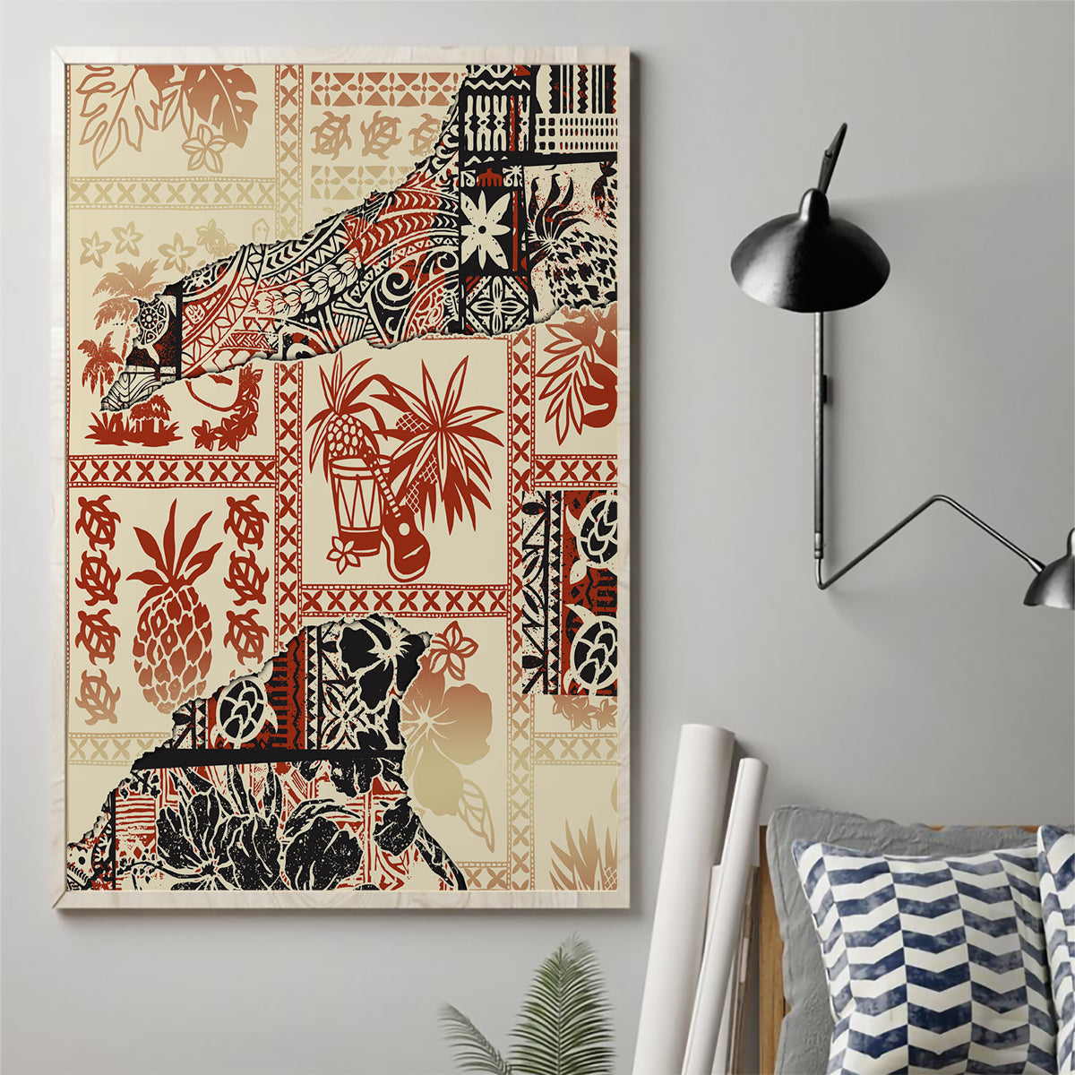Hawaii Canvas Wall Art Aloha Tribal Pattern Beige Version LT9 - Wonder Print Shop