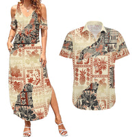 Hawaii Couples Matching Summer Maxi Dress and Hawaiian Shirt Aloha Tribal Pattern Beige Version LT9 - Wonder Print Shop