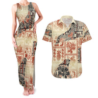 Hawaii Couples Matching Tank Maxi Dress and Hawaiian Shirt Aloha Tribal Pattern Beige Version LT9 - Wonder Print Shop