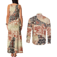 Hawaii Couples Matching Tank Maxi Dress and Long Sleeve Button Shirt Aloha Tribal Pattern Beige Version LT9 - Wonder Print Shop