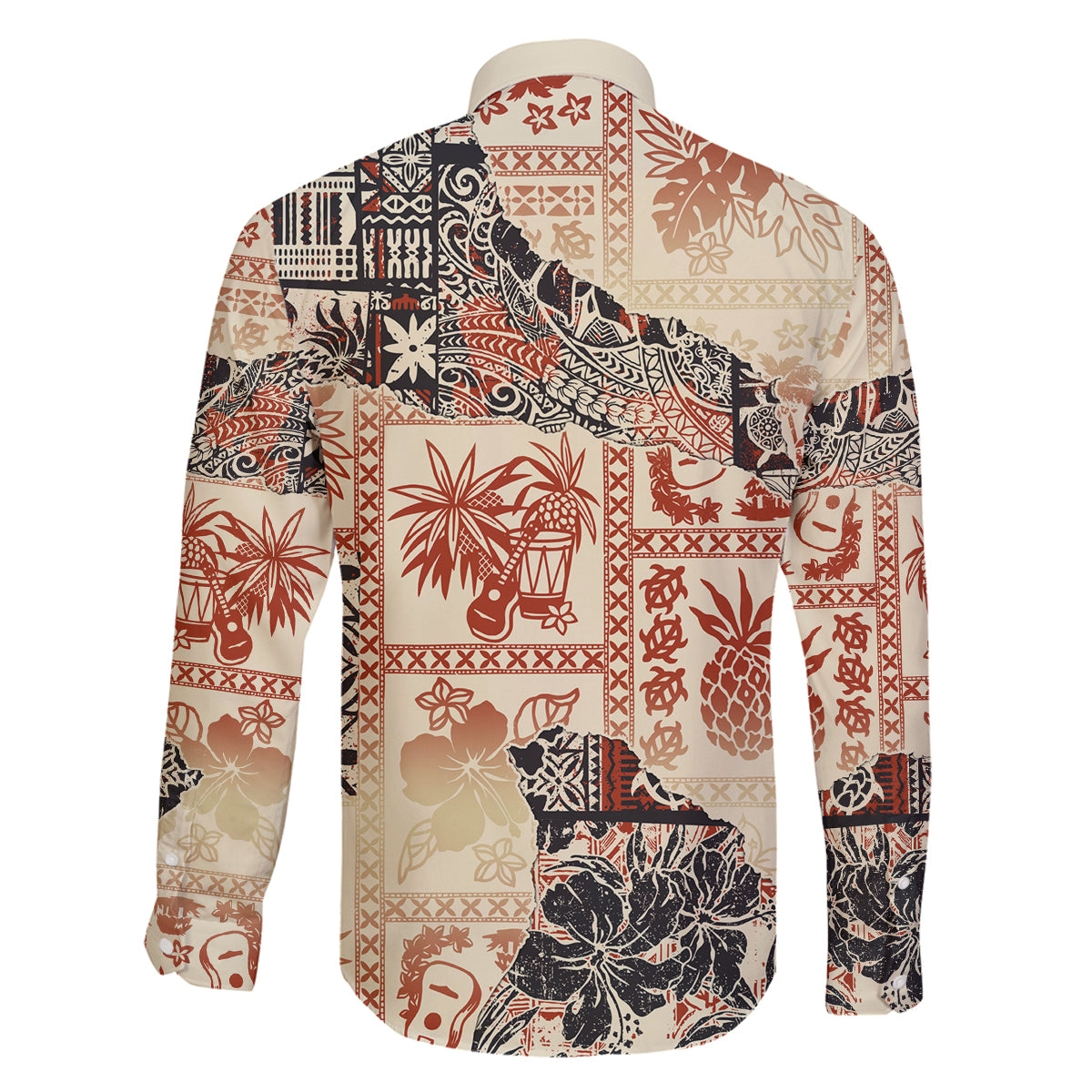 Hawaii Family Matching Long Sleeve Bodycon Dress and Hawaiian Shirt Aloha Tribal Pattern Beige Version LT9 - Wonder Print Shop