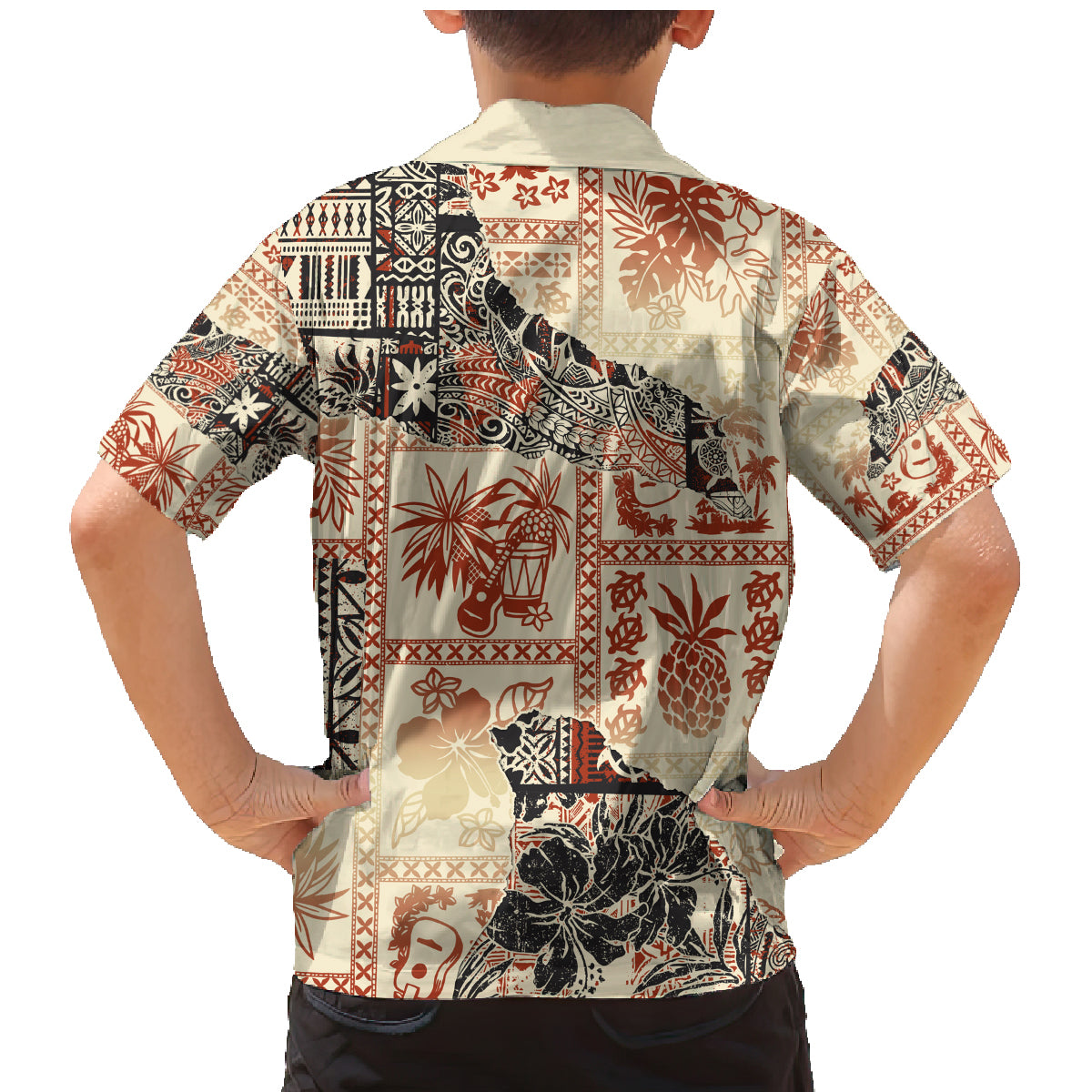 Hawaii Family Matching Mermaid Dress and Hawaiian Shirt Aloha Tribal Pattern Beige Version LT9 - Wonder Print Shop