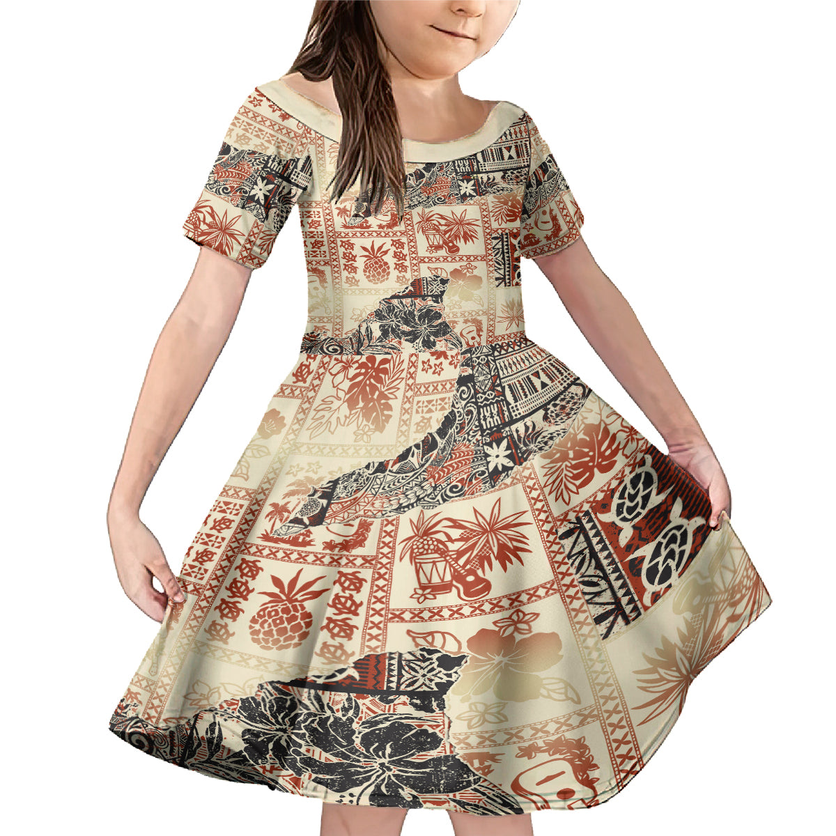 Hawaii Family Matching Mermaid Dress and Hawaiian Shirt Aloha Tribal Pattern Beige Version LT9 - Wonder Print Shop