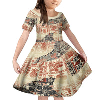 Hawaii Family Matching Mermaid Dress and Hawaiian Shirt Aloha Tribal Pattern Beige Version LT9 - Wonder Print Shop