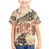Hawaii Family Matching Mermaid Dress and Hawaiian Shirt Aloha Tribal Pattern Beige Version LT9 - Wonder Print Shop