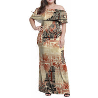Hawaii Family Matching Off Shoulder Maxi Dress and Hawaiian Shirt Aloha Tribal Pattern Beige Version LT9 - Wonder Print Shop