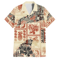 Hawaii Family Matching Off Shoulder Short Dress and Hawaiian Shirt Aloha Tribal Pattern Beige Version LT9 - Wonder Print Shop