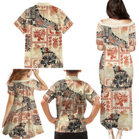 Hawaii Family Matching Puletasi Dress and Hawaiian Shirt Aloha Tribal Pattern Beige Version - Wonder Print Shop