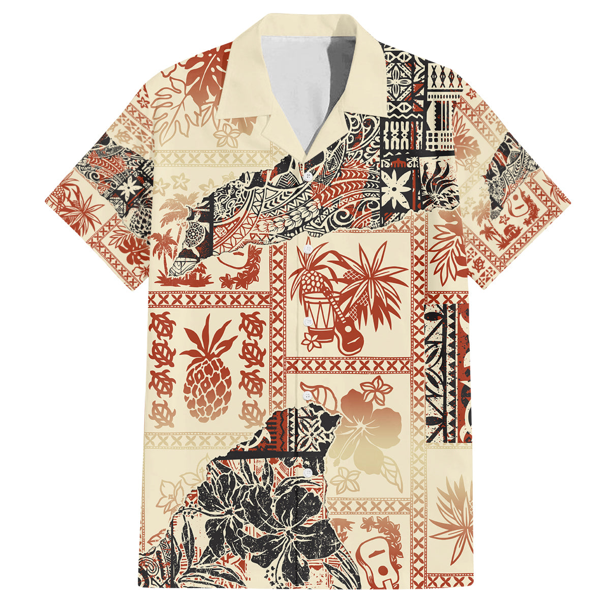 Hawaii Family Matching Puletasi Dress and Hawaiian Shirt Aloha Tribal Pattern Beige Version - Wonder Print Shop