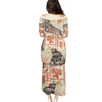 Hawaii Family Matching Puletasi Dress and Hawaiian Shirt Aloha Tribal Pattern Beige Version - Wonder Print Shop