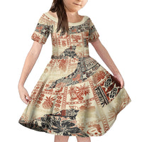 Hawaii Family Matching Short Sleeve Bodycon Dress and Hawaiian Shirt Aloha Tribal Pattern Beige Version - Wonder Print Shop