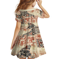 Hawaii Family Matching Short Sleeve Bodycon Dress and Hawaiian Shirt Aloha Tribal Pattern Beige Version - Wonder Print Shop