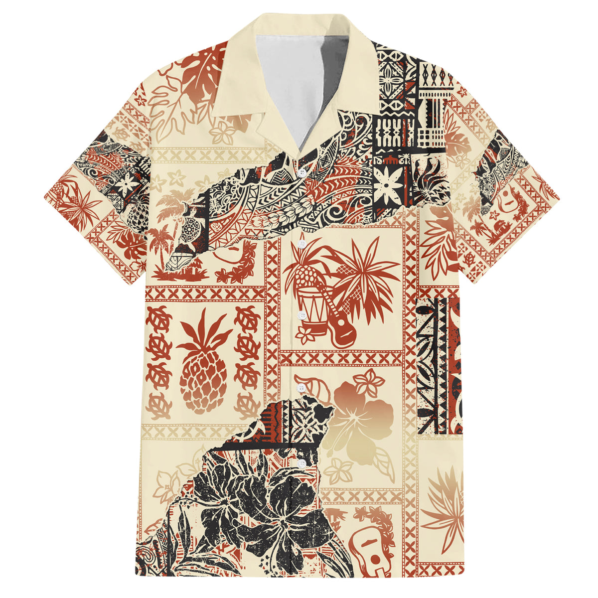 Hawaii Family Matching Short Sleeve Bodycon Dress and Hawaiian Shirt Aloha Tribal Pattern Beige Version - Wonder Print Shop