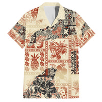 Hawaii Family Matching Short Sleeve Bodycon Dress and Hawaiian Shirt Aloha Tribal Pattern Beige Version - Wonder Print Shop