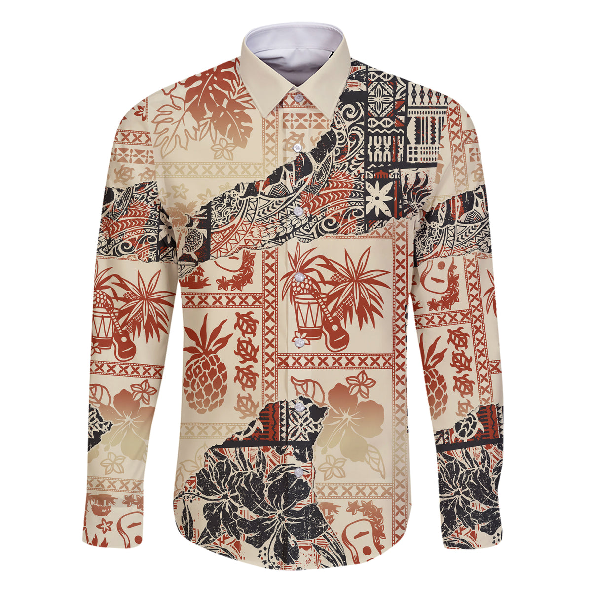 Hawaii Family Matching Short Sleeve Bodycon Dress and Hawaiian Shirt Aloha Tribal Pattern Beige Version - Wonder Print Shop