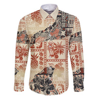 Hawaii Family Matching Short Sleeve Bodycon Dress and Hawaiian Shirt Aloha Tribal Pattern Beige Version - Wonder Print Shop