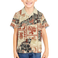 Hawaii Family Matching Short Sleeve Bodycon Dress and Hawaiian Shirt Aloha Tribal Pattern Beige Version - Wonder Print Shop
