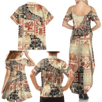 Hawaii Family Matching Summer Maxi Dress and Hawaiian Shirt Aloha Tribal Pattern Beige Version - Wonder Print Shop