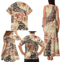 Hawaii Family Matching Tank Maxi Dress and Hawaiian Shirt Aloha Tribal Pattern Beige Version - Wonder Print Shop