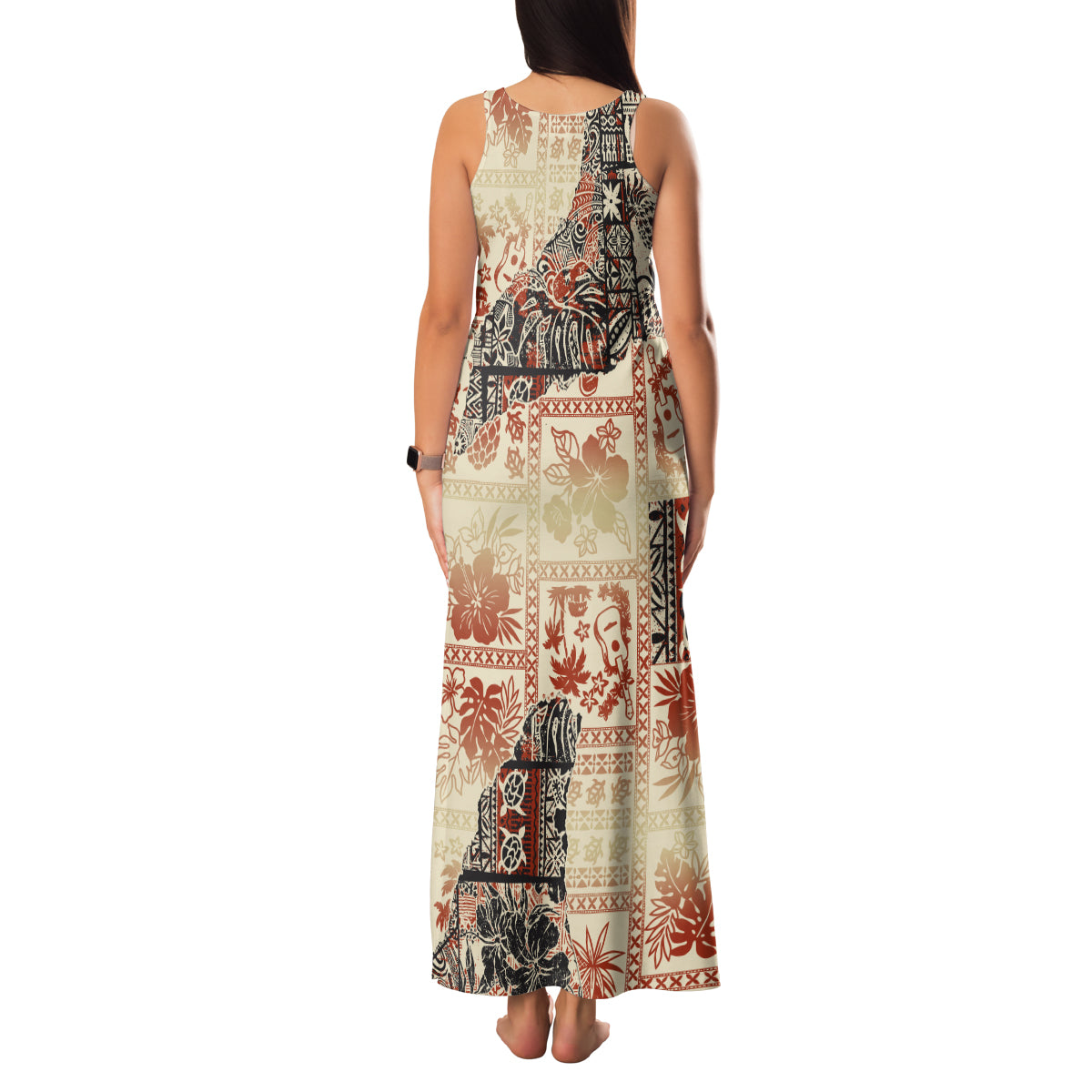 Hawaii Family Matching Tank Maxi Dress and Hawaiian Shirt Aloha Tribal Pattern Beige Version - Wonder Print Shop