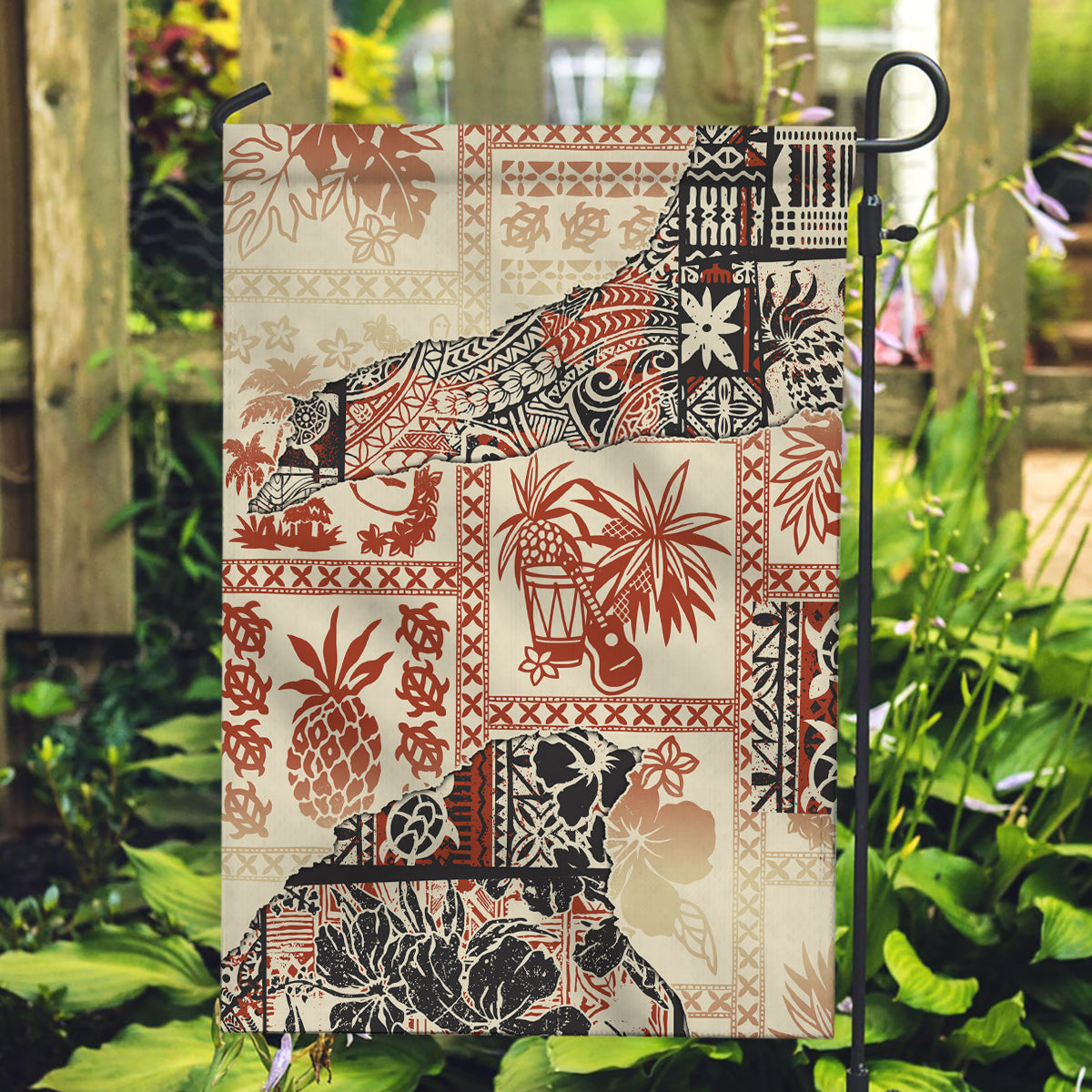 hawaii-garden-flag-aloha-tribal-pattern-beige-version