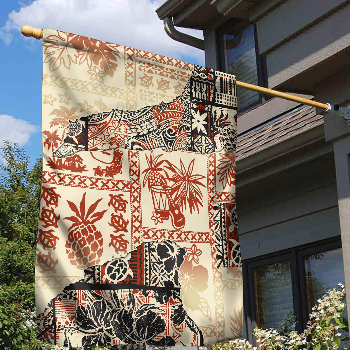 Hawaii Garden Flag Aloha Tribal Pattern Beige Version - Wonder Print Shop