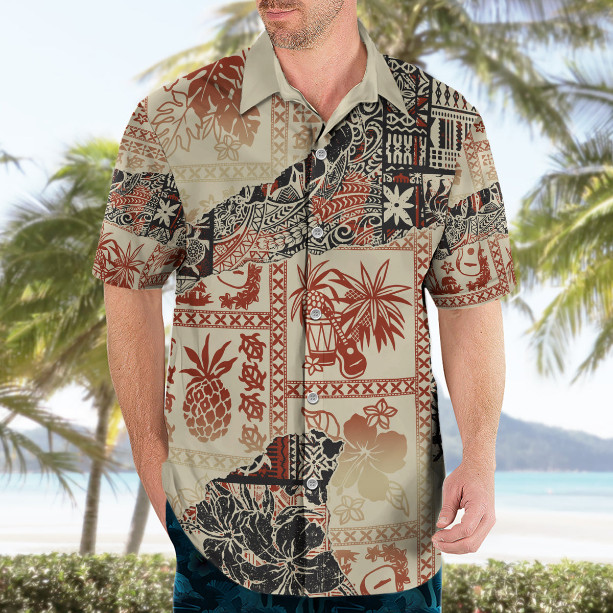 Hawaii Hawaiian Shirt Aloha Tribal Pattern Beige Version - Wonder Print Shop