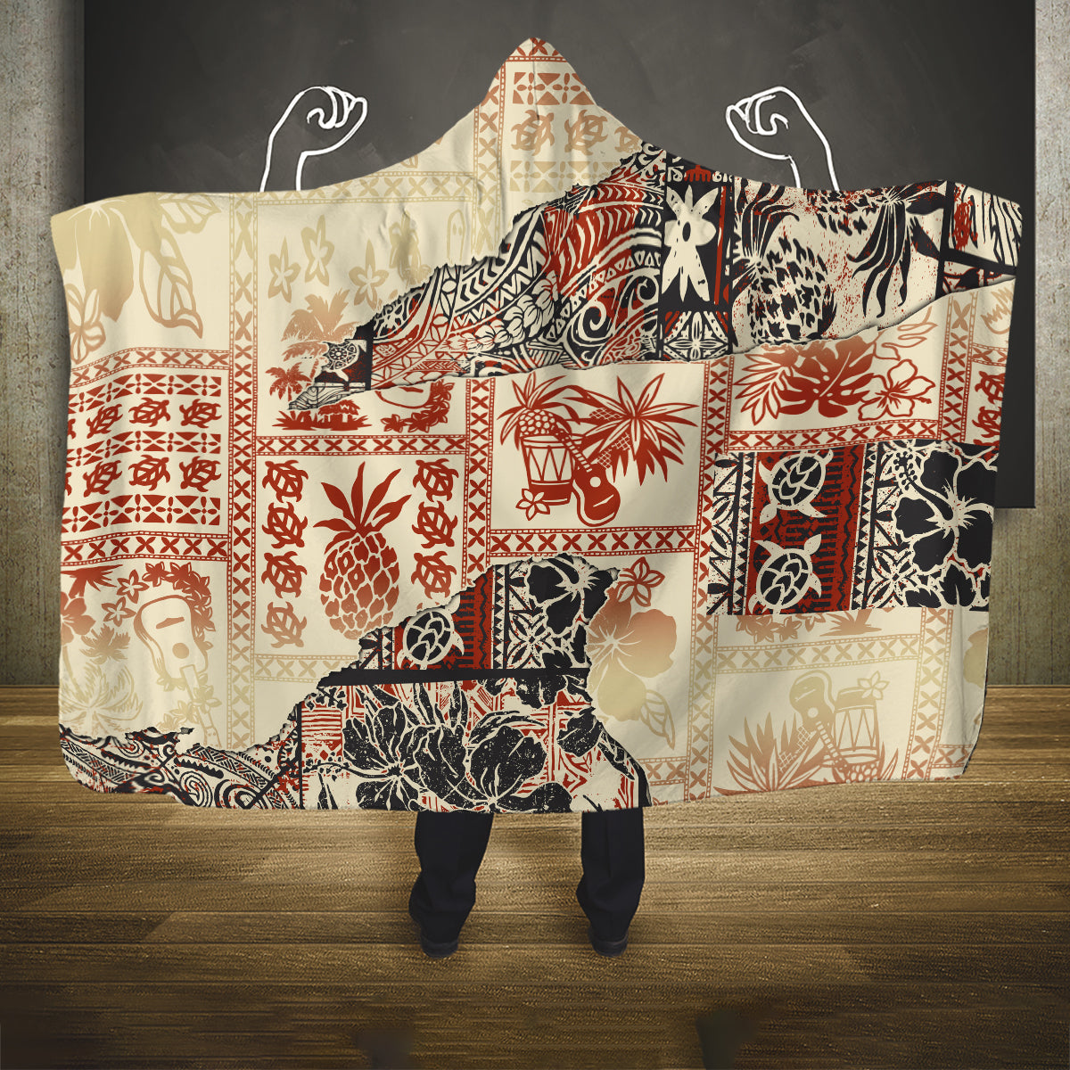 hawaii-hooded-blanket-aloha-tribal-pattern-beige-version