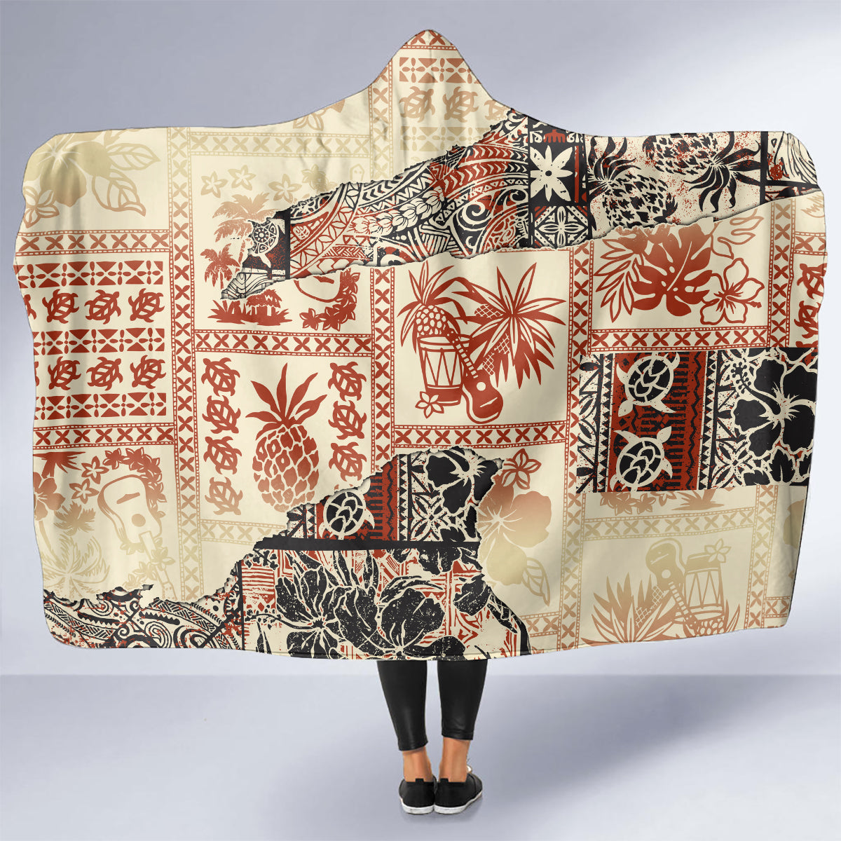 hawaii-hooded-blanket-aloha-tribal-pattern-beige-version