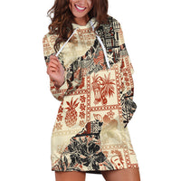 Hawaii Hoodie Dress Aloha Tribal Pattern Beige Version - Wonder Print Shop
