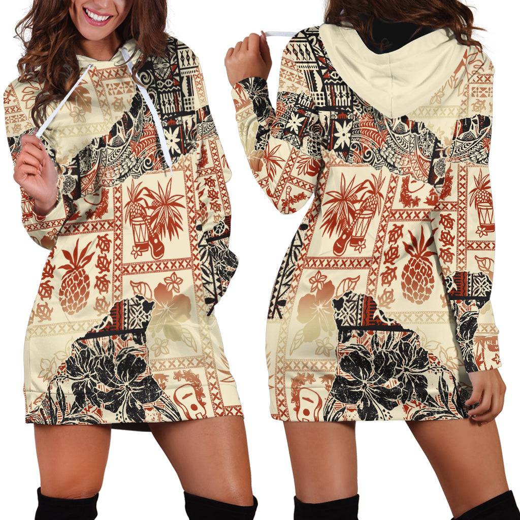 Hawaii Hoodie Dress Aloha Tribal Pattern Beige Version - Wonder Print Shop