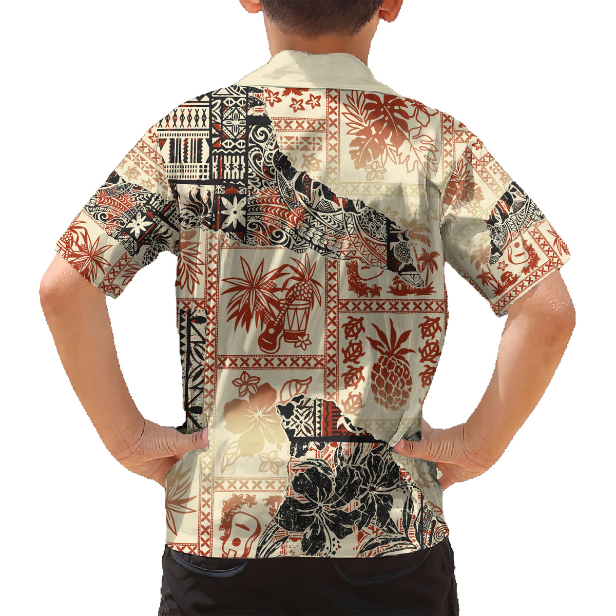 Hawaii Kid Hawaiian Shirt Aloha Tribal Pattern Beige Version - Wonder Print Shop