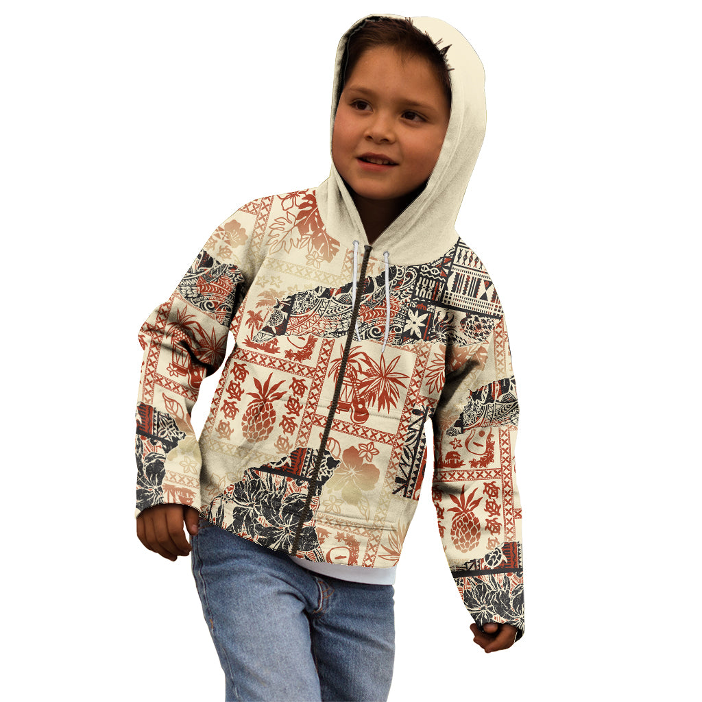 Hawaii Kid Hoodie Aloha Tribal Pattern Beige Version - Wonder Print Shop