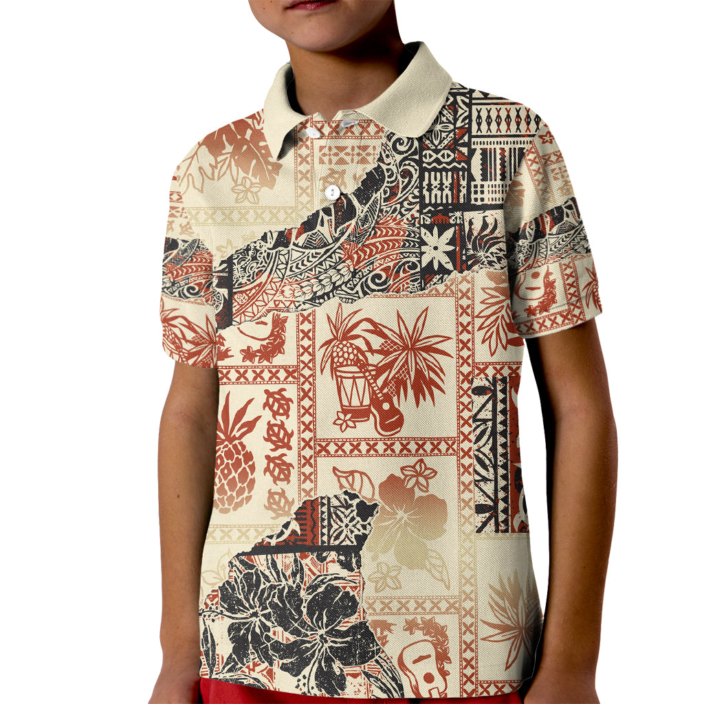 Hawaii Kid Polo Shirt Aloha Tribal Pattern Beige Version - Wonder Print Shop