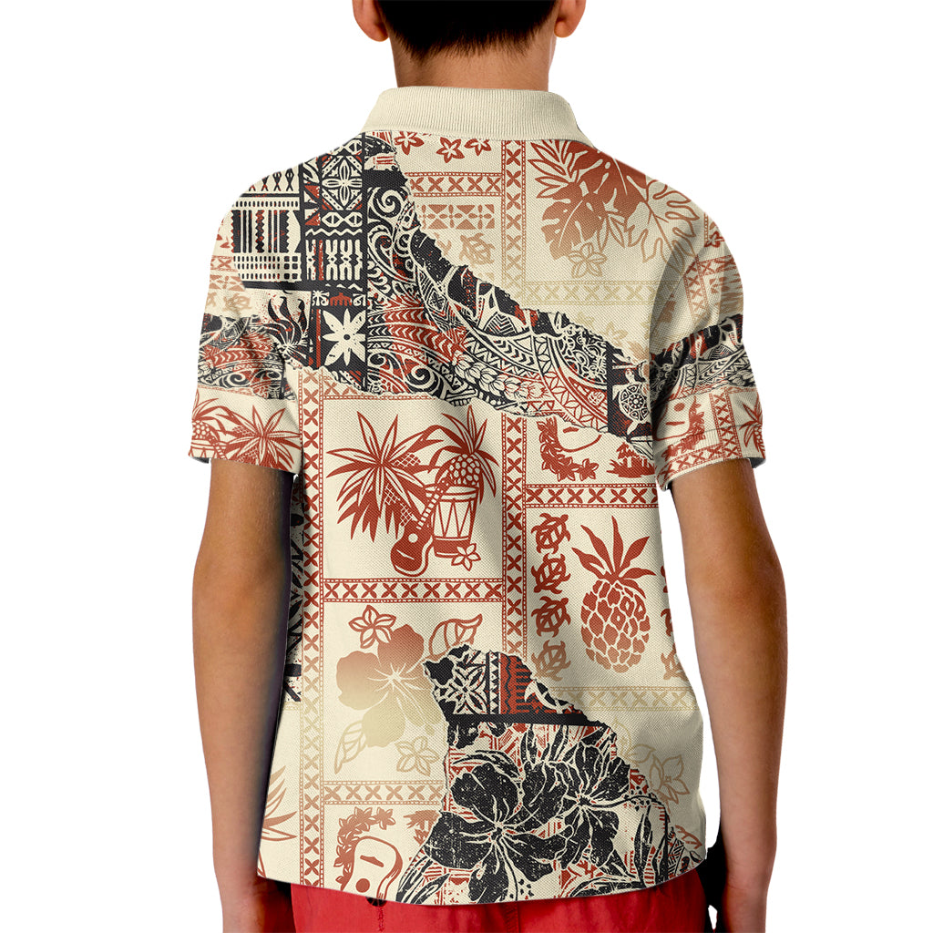 Hawaii Kid Polo Shirt Aloha Tribal Pattern Beige Version - Wonder Print Shop