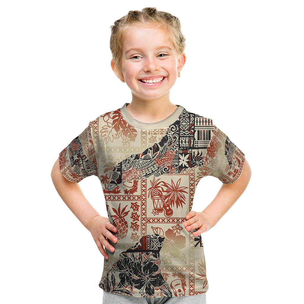 Hawaii Kid T Shirt Aloha Tribal Pattern Beige Version - Wonder Print Shop