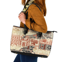 Hawaii Leather Tote Bag Aloha Tribal Pattern Beige Version - Wonder Print Shop